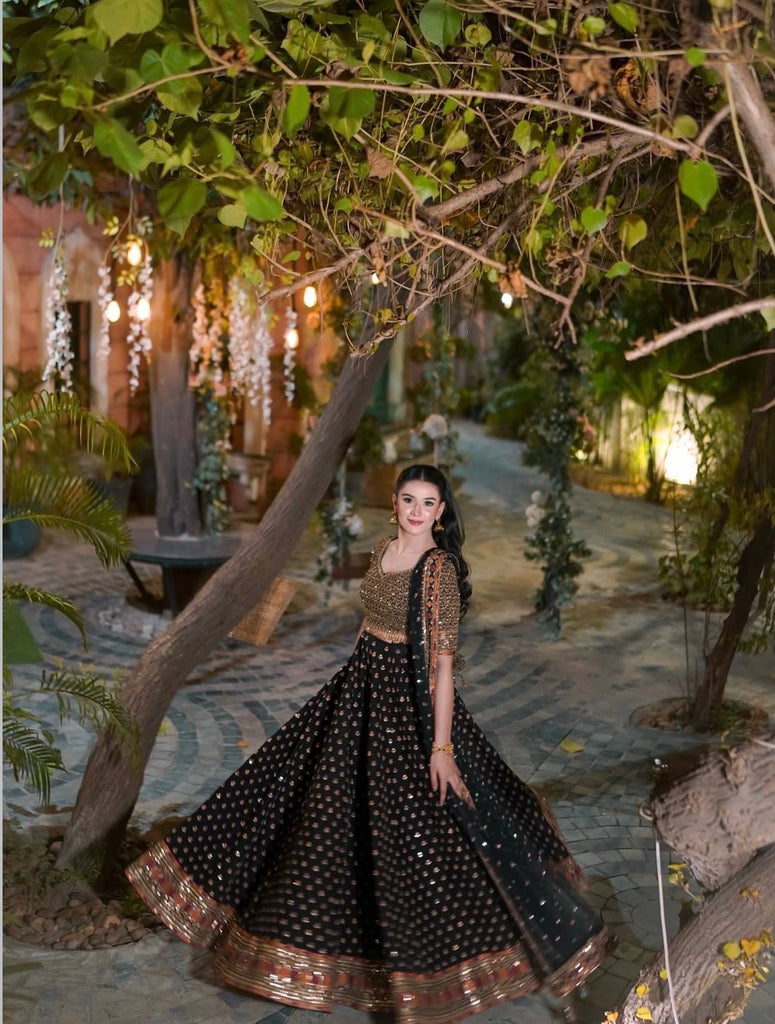 Black Designer Dori Work Lehenga Set Clothsvilla