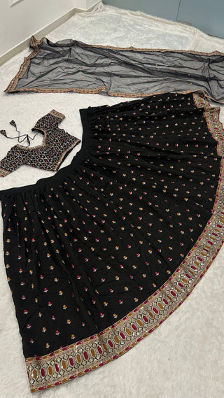Black Designer Dori Work Lehenga Set Clothsvilla