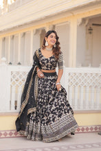 Load image into Gallery viewer, Black Designer Dyeable Pure Viscose Jacquard Fabric Lehenga Choli &amp; Dupatta Set ClothsVilla