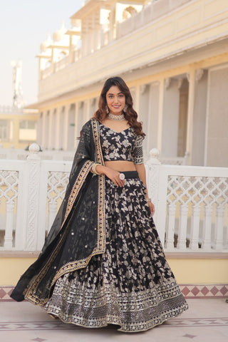 Black Designer Dyeable Pure Viscose Jacquard Fabric Lehenga Choli & Dupatta Set ClothsVilla