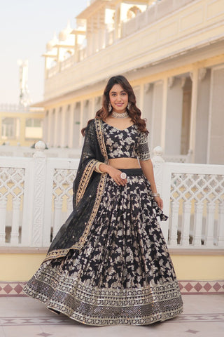 Black Designer Dyeable Pure Viscose Jacquard Fabric Lehenga Choli & Dupatta Set ClothsVilla