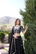 Load image into Gallery viewer, Black Designer Faux Blooming Lehenga Choli with Shimmering Sequins &amp; Lace ClothsVilla