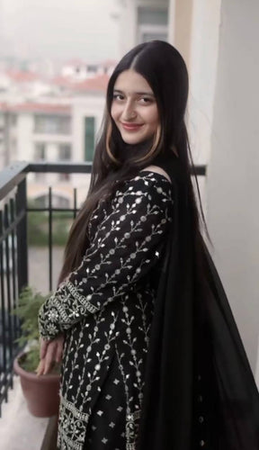 Black Designer Faux Blooming Suit Set with 5mm Sequins Embroidery & Georgette Dupatta ClothsVilla