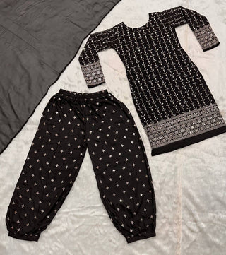 Black Designer Faux Blooming Suit Set with 5mm Sequins Embroidery & Georgette Dupatta ClothsVilla