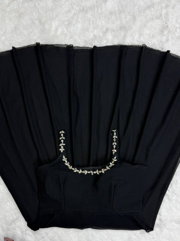 Black Designer Faux Georgette Mirror Handwork Plazzo Set with Dupatta ClothsVilla