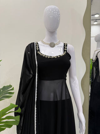 Black Designer Faux Georgette Mirror Handwork Plazzo Set with Dupatta ClothsVilla
