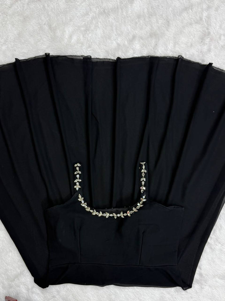 Black Designer Faux Georgette Mirror Handwork Plazzo Set with Dupatta ClothsVilla