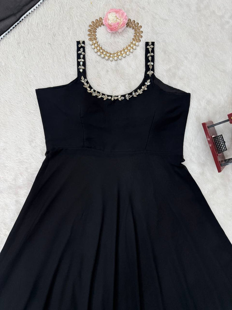 Black Designer Faux Georgette Mirror Handwork Plazzo Set with Dupatta ClothsVilla