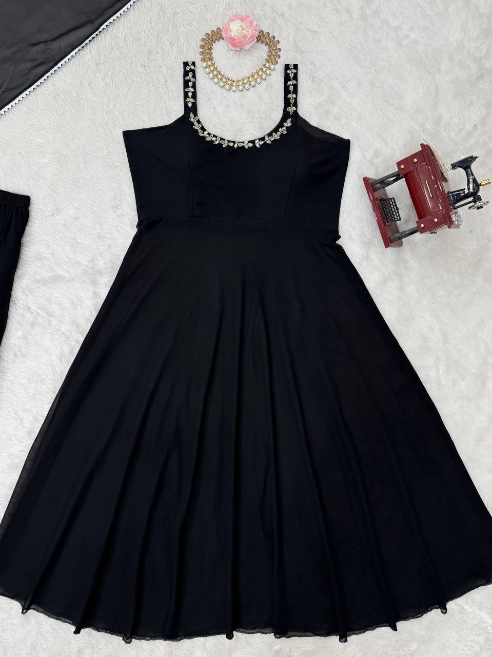 Black Designer Faux Georgette Mirror Handwork Plazzo Set with Dupatta ClothsVilla