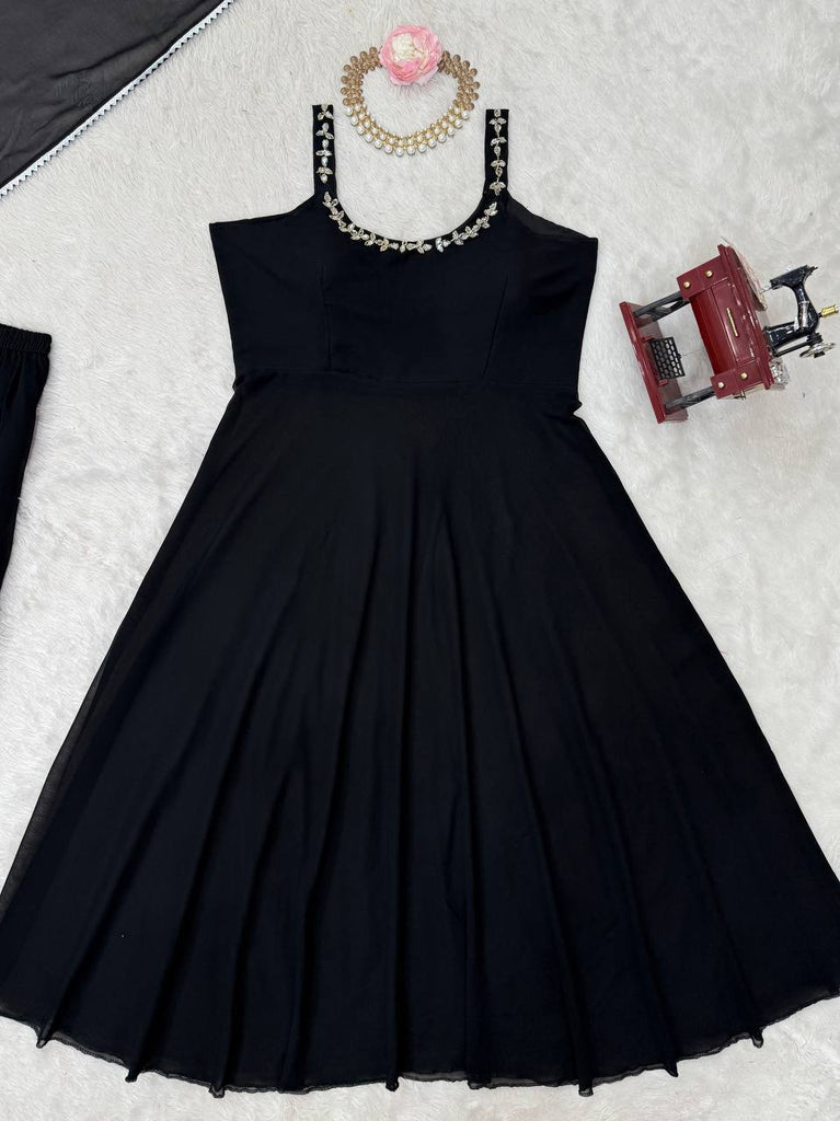 Black Designer Faux Georgette Mirror Handwork Plazzo Set with Dupatta ClothsVilla