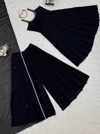 Black Designer Faux Georgette Mirror Handwork Plazzo Set with Dupatta ClothsVilla