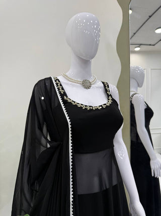Black Designer Faux Georgette Mirror Handwork Plazzo Set with Dupatta ClothsVilla
