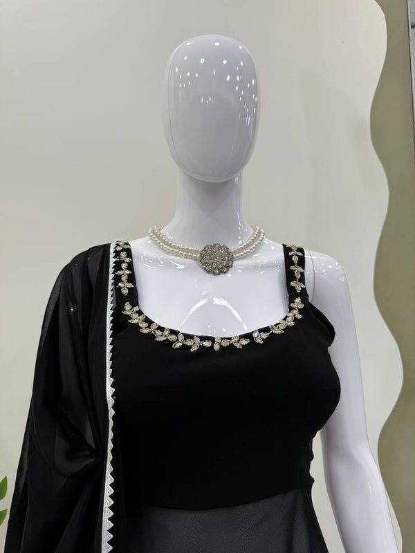 Black Designer Faux Georgette Mirror Handwork Plazzo Set with Dupatta ClothsVilla