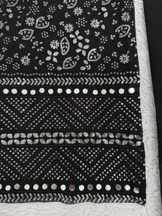 Black Designer Faux Georgette Real Mirror Work Suit Set ClothsVilla