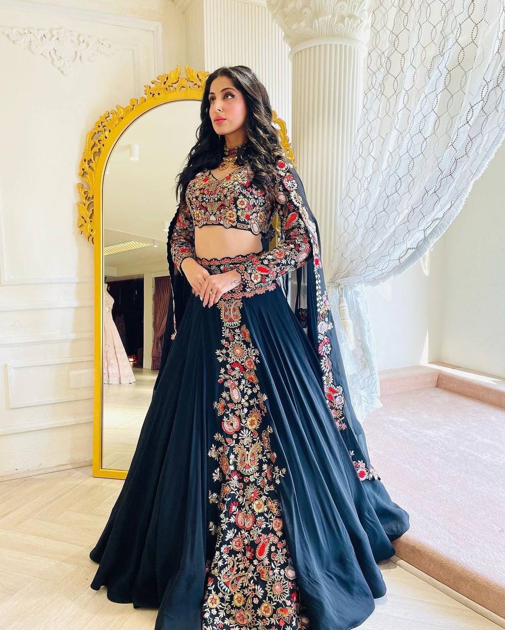 Black Designer Full Stitched Lehenga-Choli Set with Heavy Embroidery Secondary image