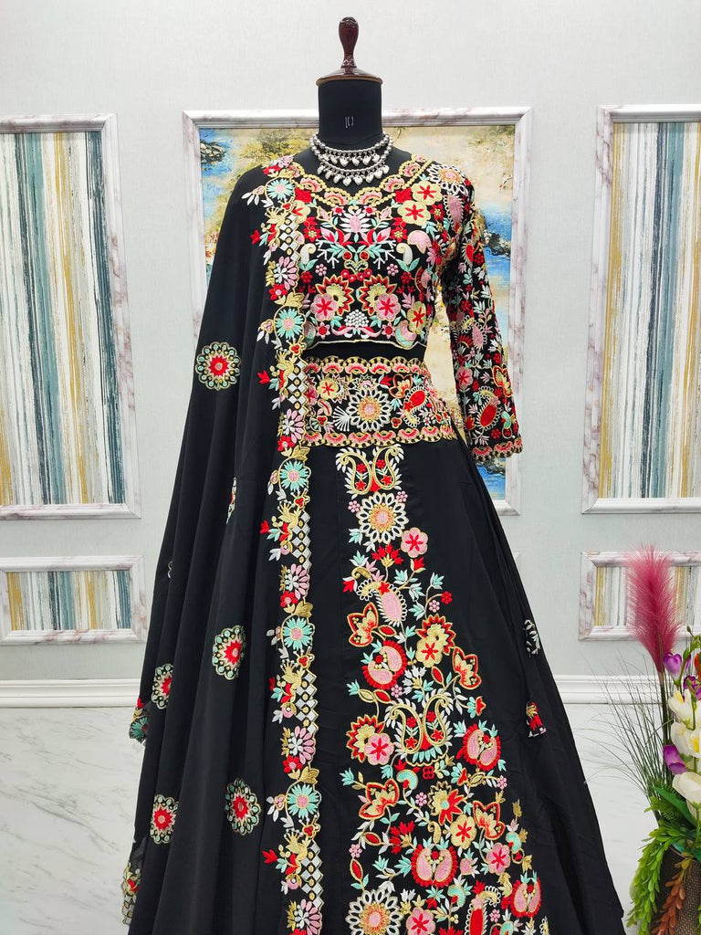 Black Designer Full Stitched Lehenga-Choli Set with Heavy Embroidery ClothsVilla