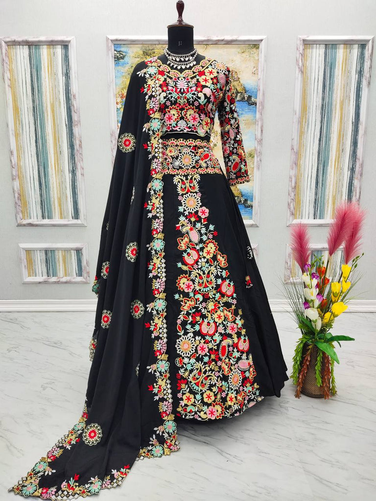 Black Designer Full Stitched Lehenga-Choli Set with Heavy Embroidery ClothsVilla