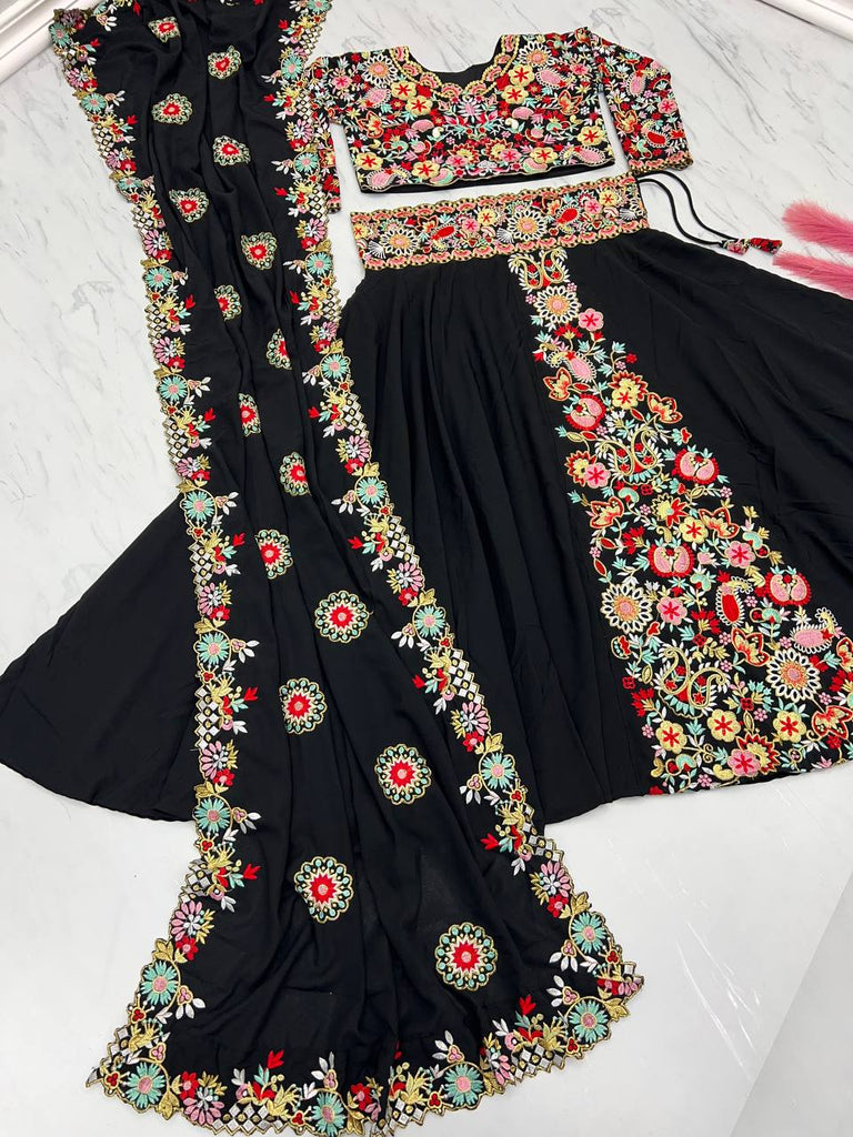 Black Designer Full Stitched Lehenga-Choli Set with Heavy Embroidery ClothsVilla