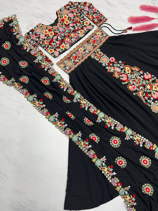 Black Designer Full Stitched Lehenga-Choli Set with Heavy Embroidery ClothsVilla