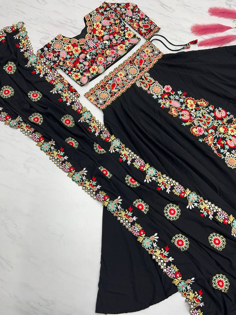 Black Designer Full Stitched Lehenga-Choli Set with Heavy Embroidery ClothsVilla