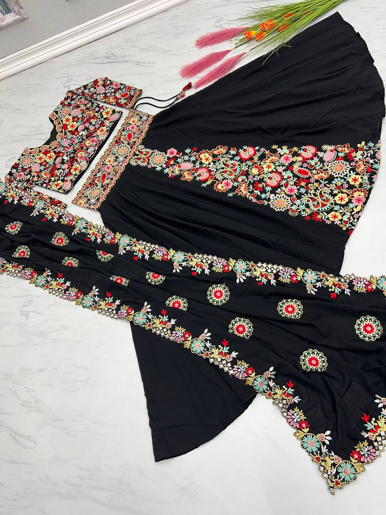 Black Designer Full Stitched Lehenga-Choli Set with Heavy Embroidery ClothsVilla