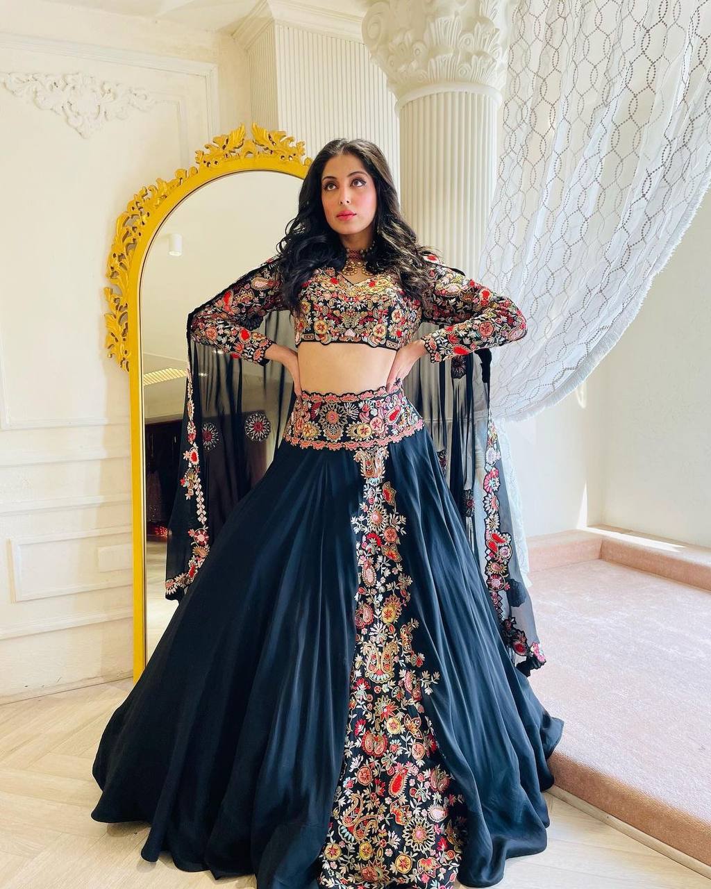 Black Designer Full Stitched Lehenga-Choli Set with Heavy Embroidery ClothsVilla Main image