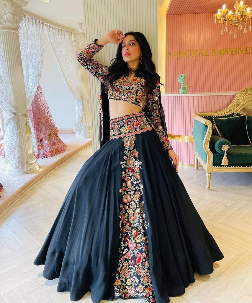 Black Designer Full Stitched Lehenga-Choli Set with Heavy Embroidery ClothsVilla