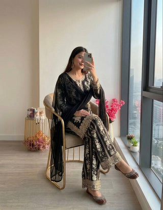 Black Designer Georgette Palazzo Suit ClothsVilla