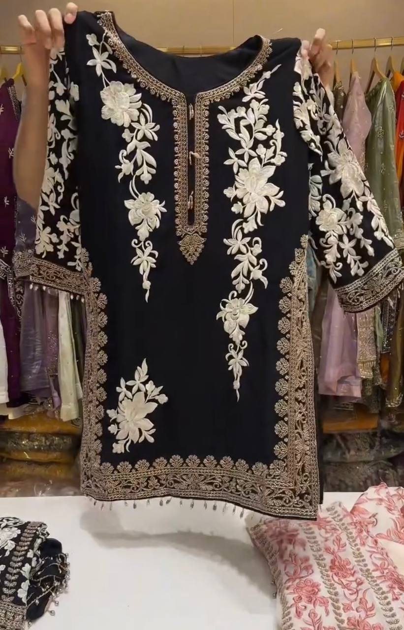 Black Designer Georgette Palazzo Suit ClothsVilla