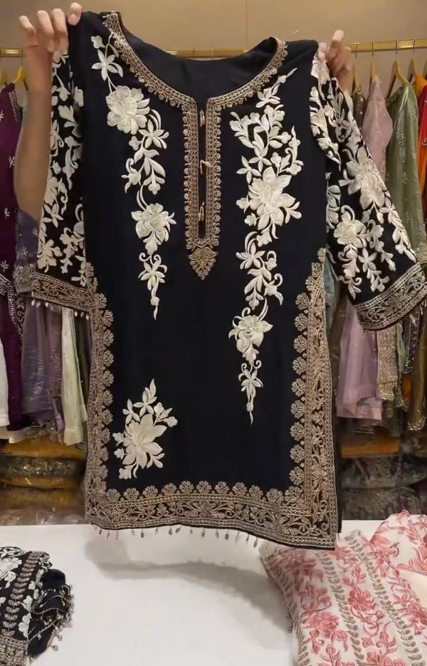 Black Designer Georgette Palazzo Suit ClothsVilla