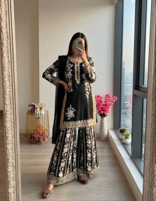 Black Designer Georgette Palazzo Suit ClothsVilla