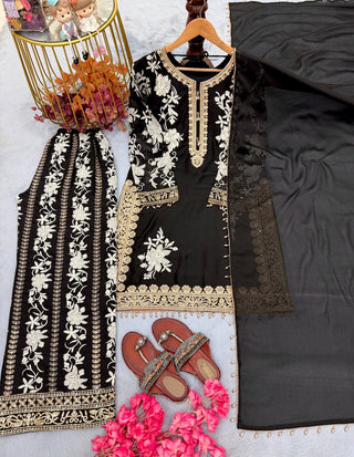 Black Designer Georgette Palazzo Suit ClothsVilla