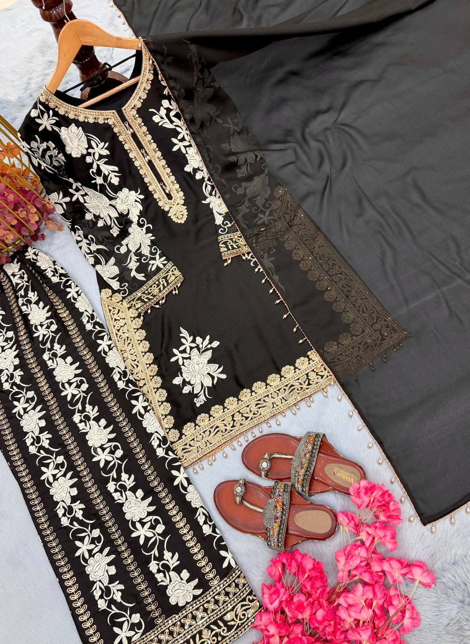 Black Designer Georgette Palazzo Suit ClothsVilla