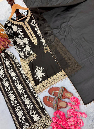 Black Designer Georgette Palazzo Suit ClothsVilla