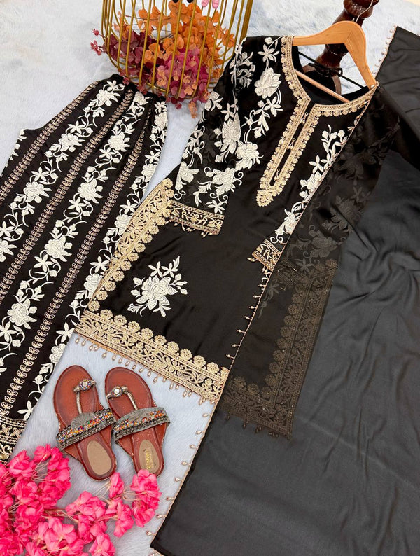 Black Designer Georgette Palazzo Suit ClothsVilla