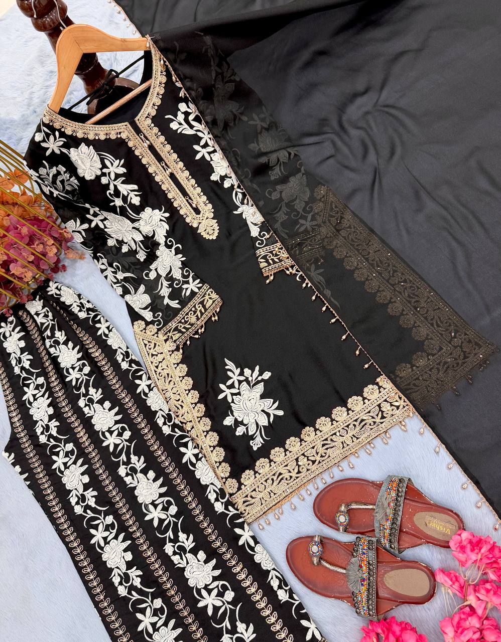 Black Designer Georgette Palazzo Suit ClothsVilla
