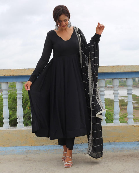 Black Designer Neck Sequence Work Georgette Anarkali Suit with Dupatta ClothsVilla Main image