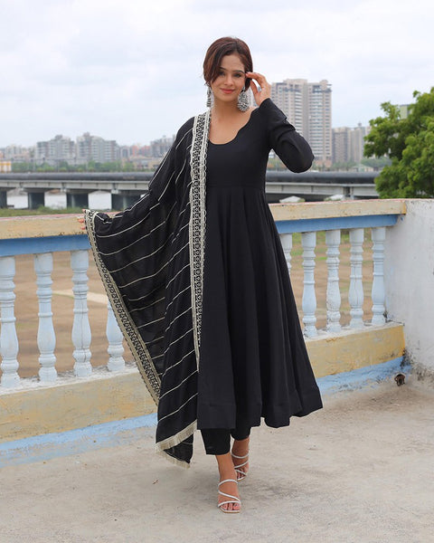 Black Designer Neck Sequence Work Georgette Anarkali Suit with Dupatta ClothsVilla Main image
