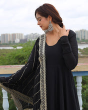 Load image into Gallery viewer, Black Designer Neck Sequence Work Georgette Anarkali Suit with Dupatta ClothsVilla