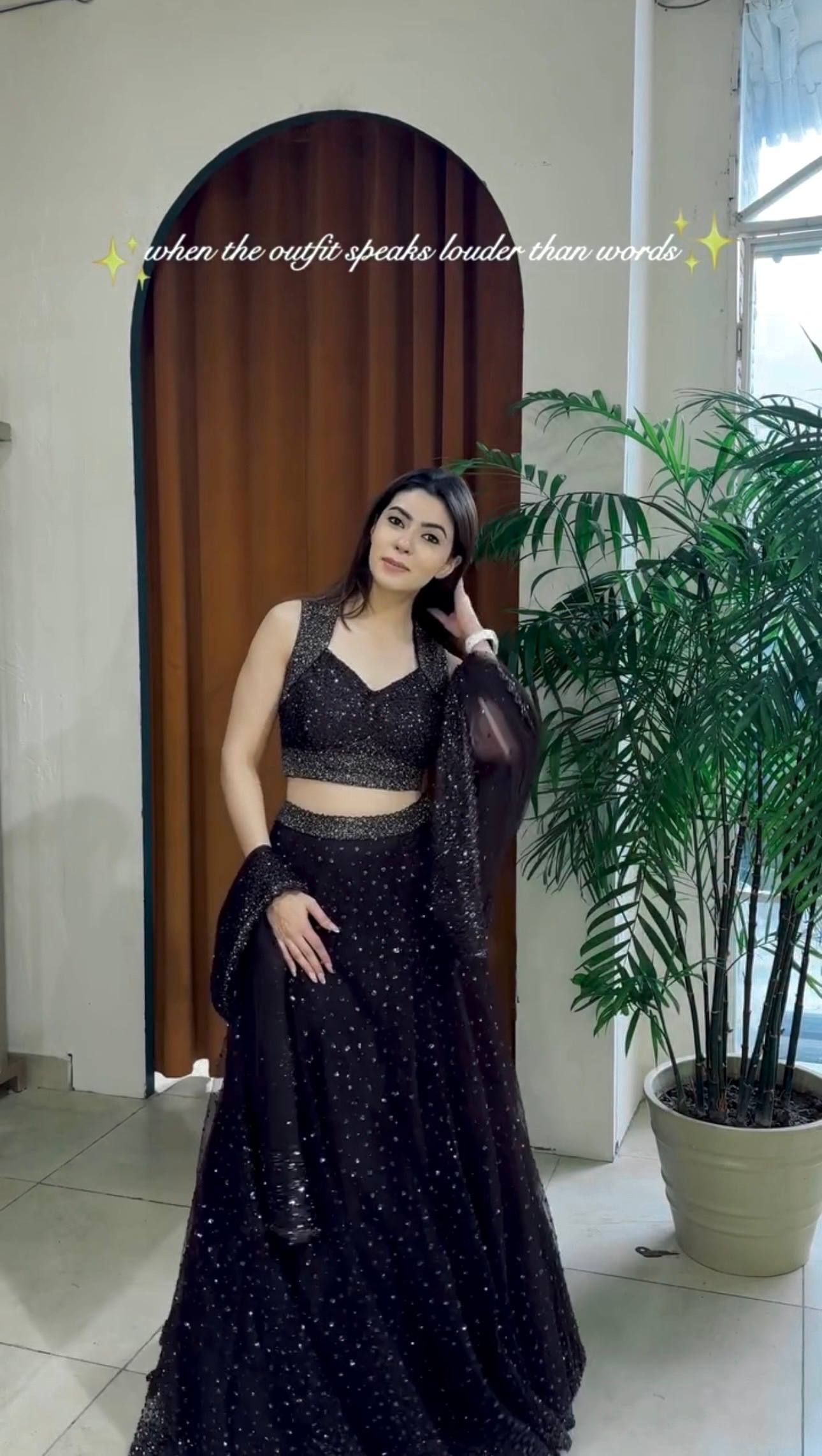 Black Designer Net Sequins & Zari Embroidered Lehenga Choli Set with 3.5 Meter Flair & Matching Dupatta ClothsVilla