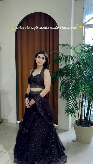 Black Designer Net Sequins & Zari Embroidered Lehenga Choli Set with 3.5 Meter Flair & Matching Dupatta ClothsVilla