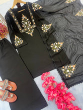 Load image into Gallery viewer, Black Designer Party Wear Top-Plazzo-Dupatta Set – Elegance Redefined Clothsvilla