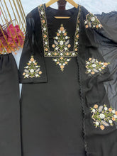 Load image into Gallery viewer, Black Designer Party Wear Top-Plazzo-Dupatta Set – Elegance Redefined Clothsvilla