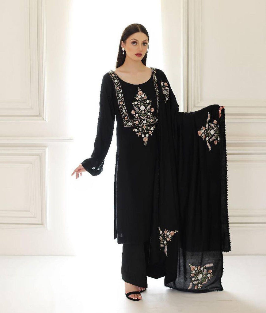 Black Designer Party Wear Top-Plazzo-Dupatta Set – Elegance Redefined Clothsvilla