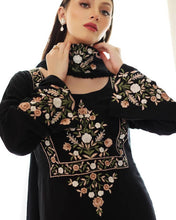 Load image into Gallery viewer, Black Designer Party Wear Top-Plazzo-Dupatta Set – Elegance Redefined Clothsvilla