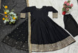 Load image into Gallery viewer, Black Designer Rayon Cotton Anarkali Suit with Heavy Sequins &amp; Zari Embroidery, Pants &amp; Dupatta ClothsVilla