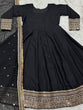Load image into Gallery viewer, Black Designer Rayon Cotton Anarkali Suit with Heavy Sequins &amp; Zari Embroidery, Pants &amp; Dupatta ClothsVilla