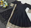 Load image into Gallery viewer, Black Designer Rayon Cotton Anarkali Suit with Heavy Sequins &amp; Zari Embroidery, Pants &amp; Dupatta ClothsVilla