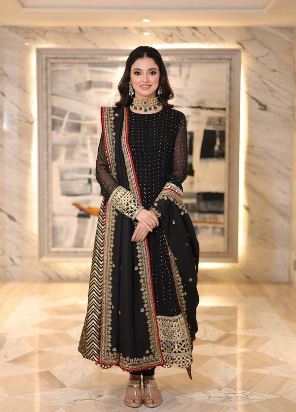 Black Designer Zari Sequins Gown Set ClothsVilla