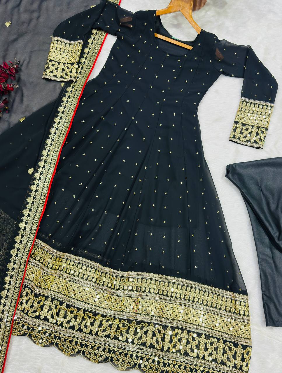 Black Designer Zari Sequins Gown Set ClothsVilla